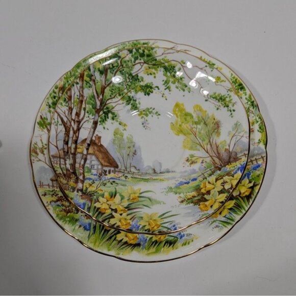 Hammersley Lorna Doone Cup Saucer Trio Set Floral Cottage Scene England Vintage - Picture 9 of 16